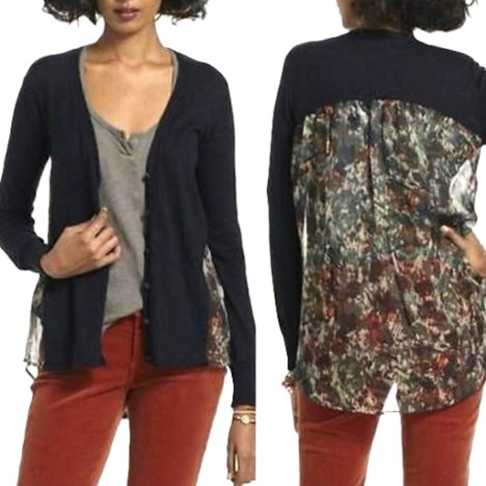 Anthropologie Yellow Bird Sheer Dark back Navy Cardigan